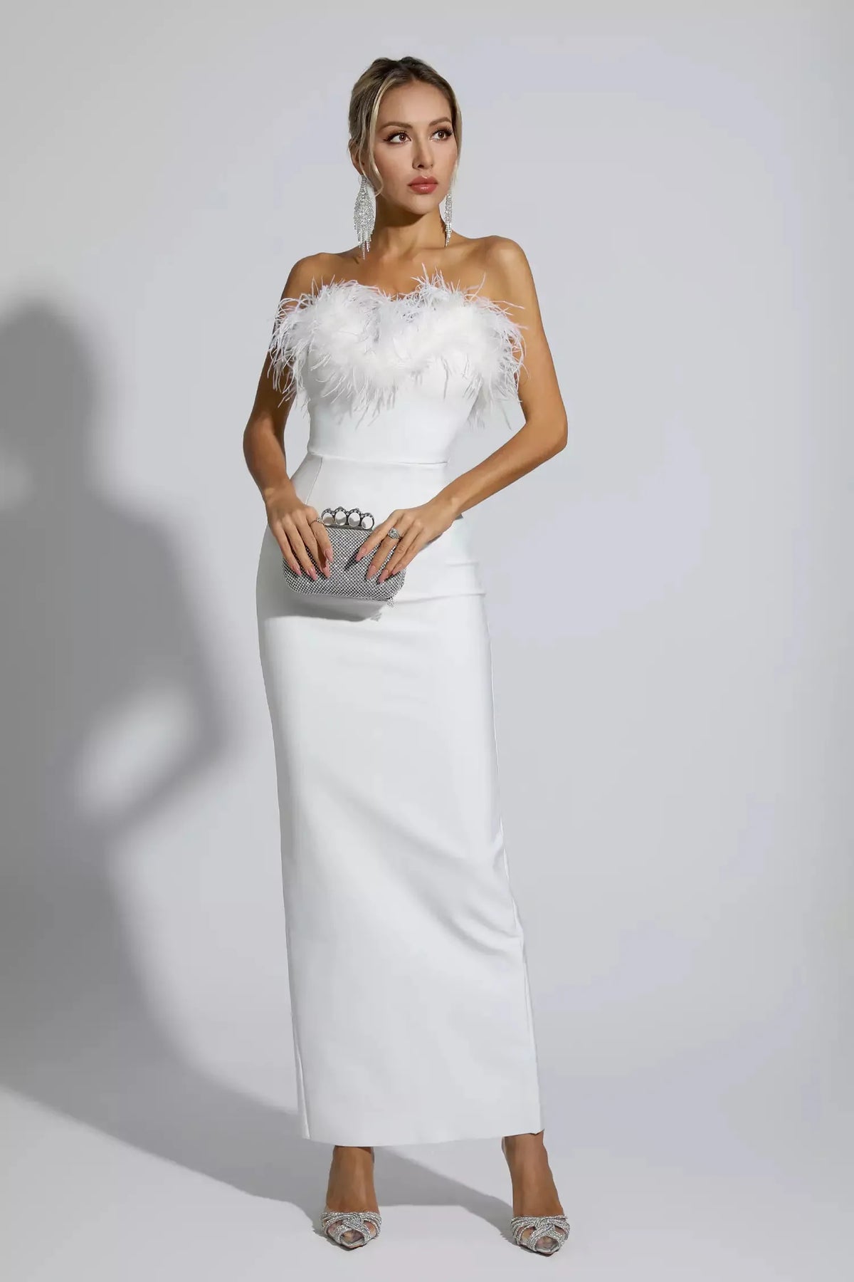 Naomi Feather Tassel Maxi Dress — White