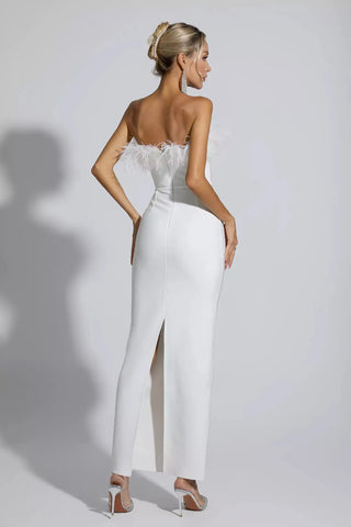 Naomi Feather Tassel Maxi Dress — White