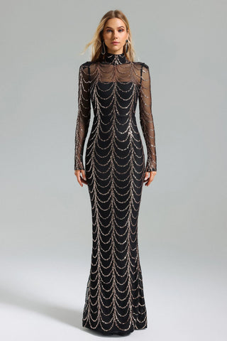 Pale Sequin Mesh Maxi Dress