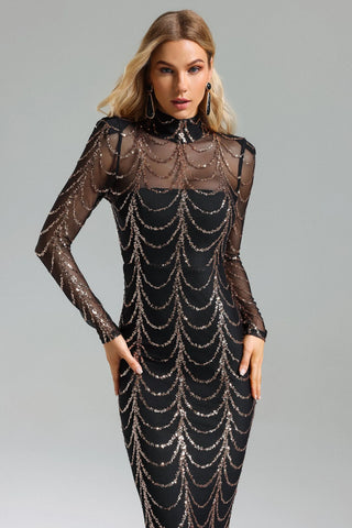 Pale Sequin Mesh Maxi Dress