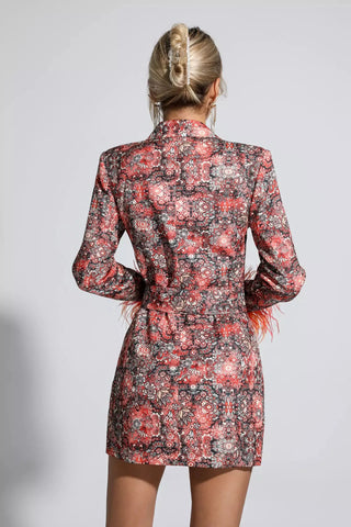 Remington Floral Print Mini Dress with Feather Cuffs