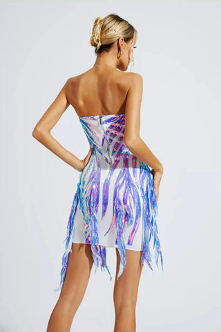 Salem Sequin Fringe Mini Dress — Blue