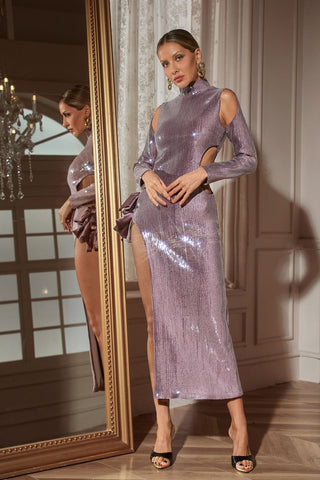 Seabi Long-Sleeve Sequin Cutout Dress