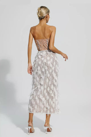 Siena Feather Tube-Top Maxi Dress — White