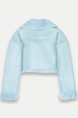 Ava Cropped Leather Jacket — Blue, Cuavan