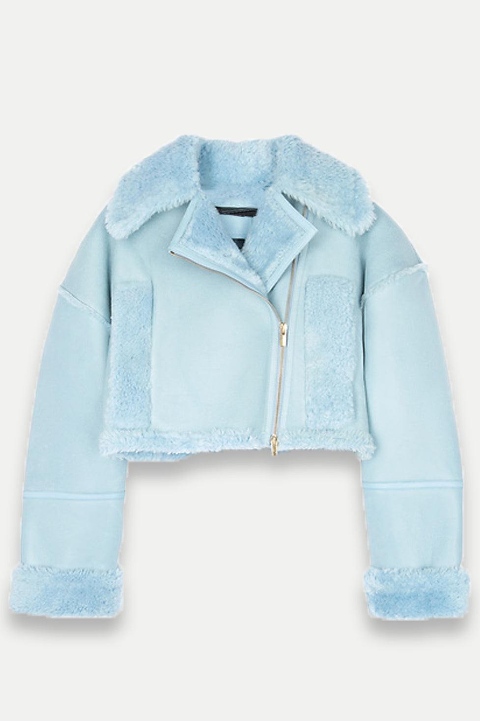 Ava Cropped Leather Jacket — Blue, Cuavan