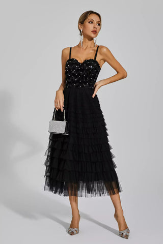 Tatiana Sequined Slip Maxi Dress — Black
