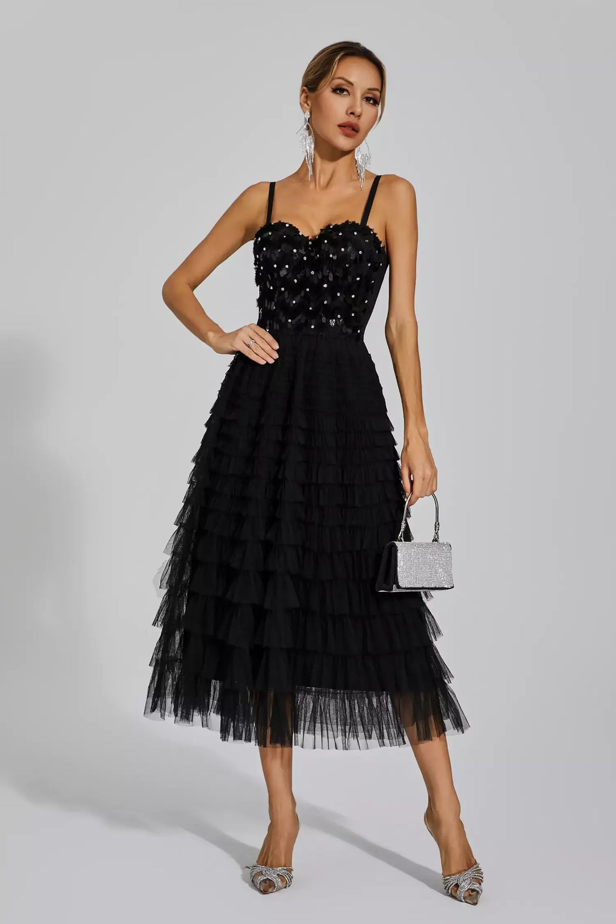 Tatiana Sequined Slip Maxi Dress — Black