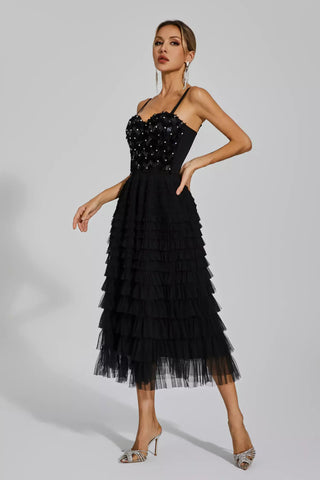 Tatiana Sequined Slip Maxi Dress — Black