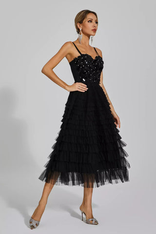 Tatiana Sequined Slip Maxi Dress — Black