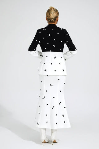 Noella Polka-Dot Sequin Blazer and Skirt Set — White