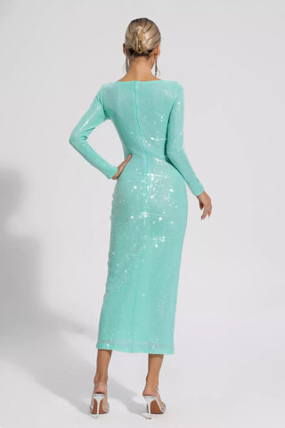 Winnie Long-Sleeve Sequin Maxi Dress — Green