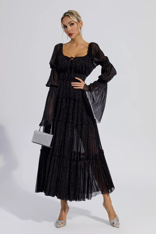 Yaretzi Long-Sleeve Sequin Maxi Dress — Black