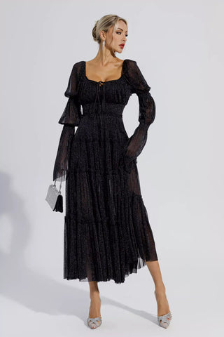 Yaretzi Long-Sleeve Sequin Maxi Dress — Black
