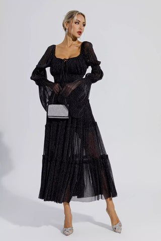 Yaretzi Long-Sleeve Sequin Maxi Dress — Black