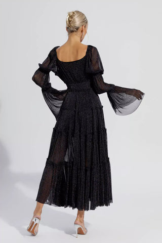 Yaretzi Long-Sleeve Sequin Maxi Dress — Black