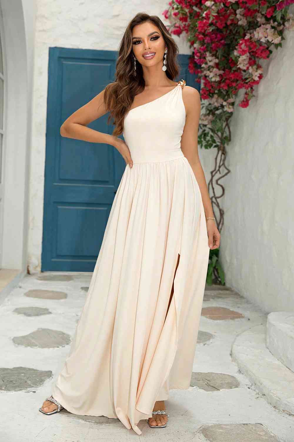 One-Shoulder Split Maxi Dress, Cuavan