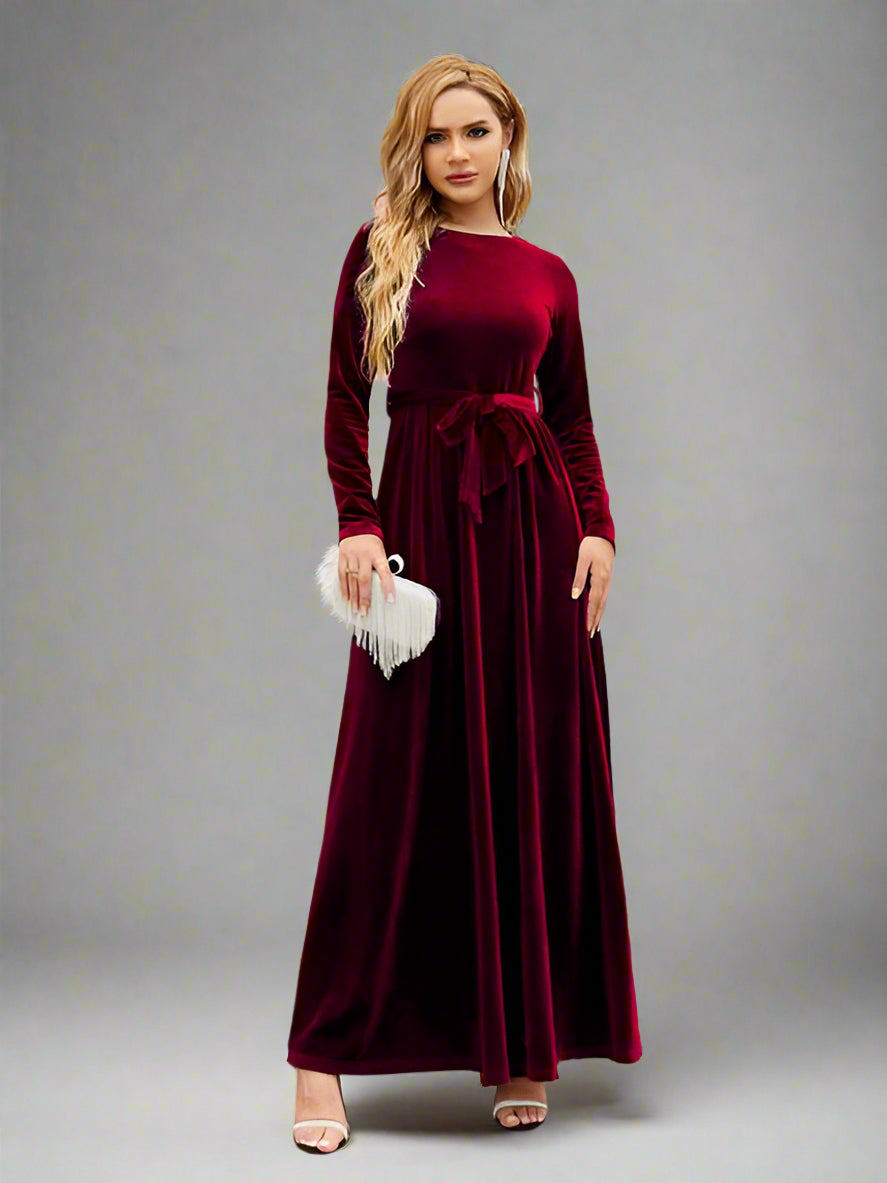 Tie-Front Long Sleeve Maxi Dress, Cuavan