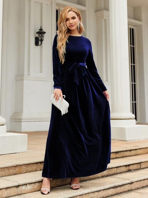 Tie-Front Long Sleeve Maxi Dress, Cuavan