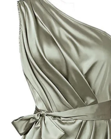One-Shoulder Ruched Slit Party Dress, Cuavan