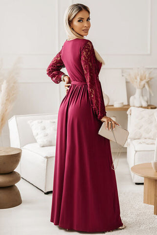 Lace Detail Tie-Waist Maxi Dress, Cuavan