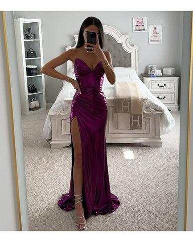 Strapless Split Party Dress, Cuavan