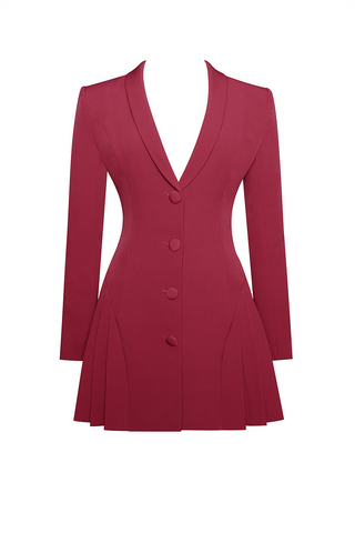 Burgundy Deep-V Blazer Mini Dress, Cuavan