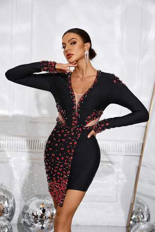Acacia Rhinestone Mini Dress — Black