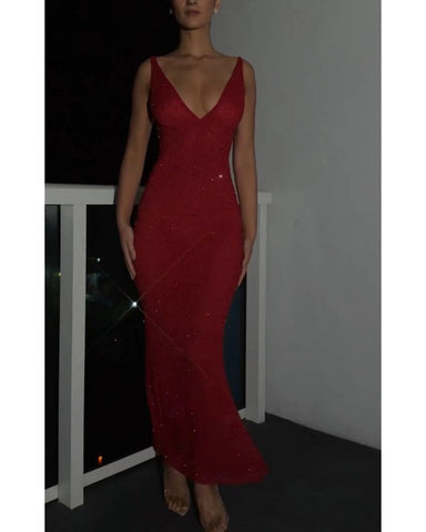 Halter Deep-V Party Dress, Cuavan