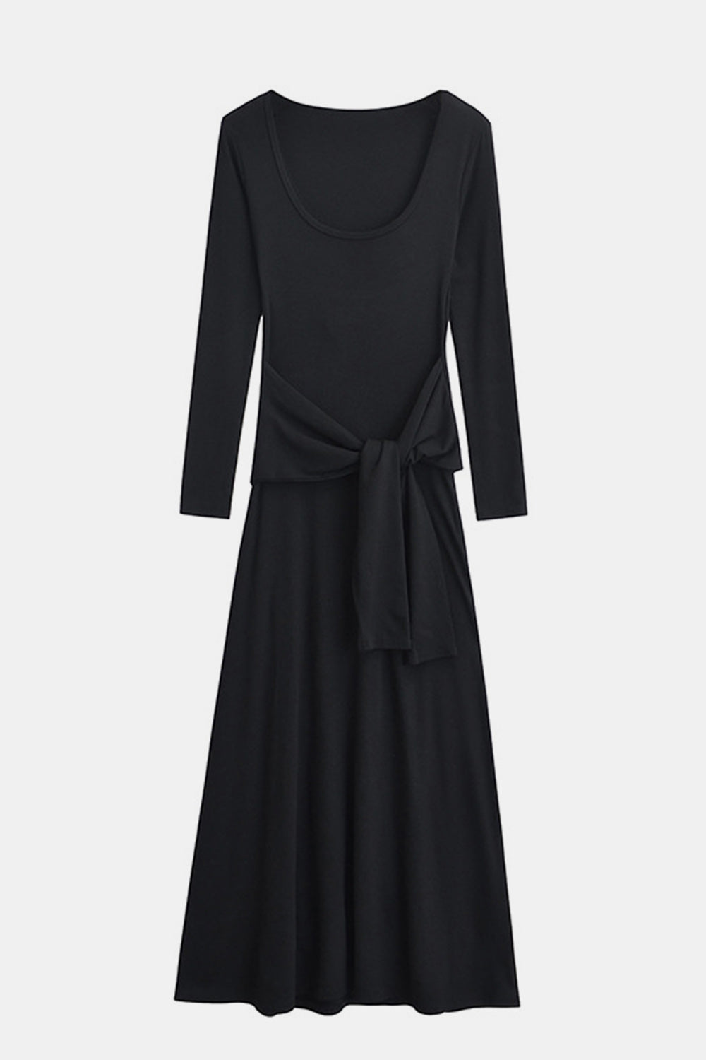 Tied Scoop Neck Long Sleeve Maxi Dress, Cuavan