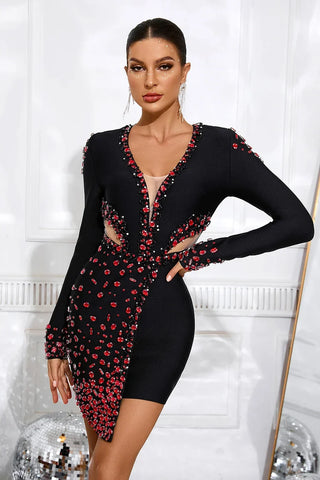 Acacia Rhinestone Mini Dress — Black
