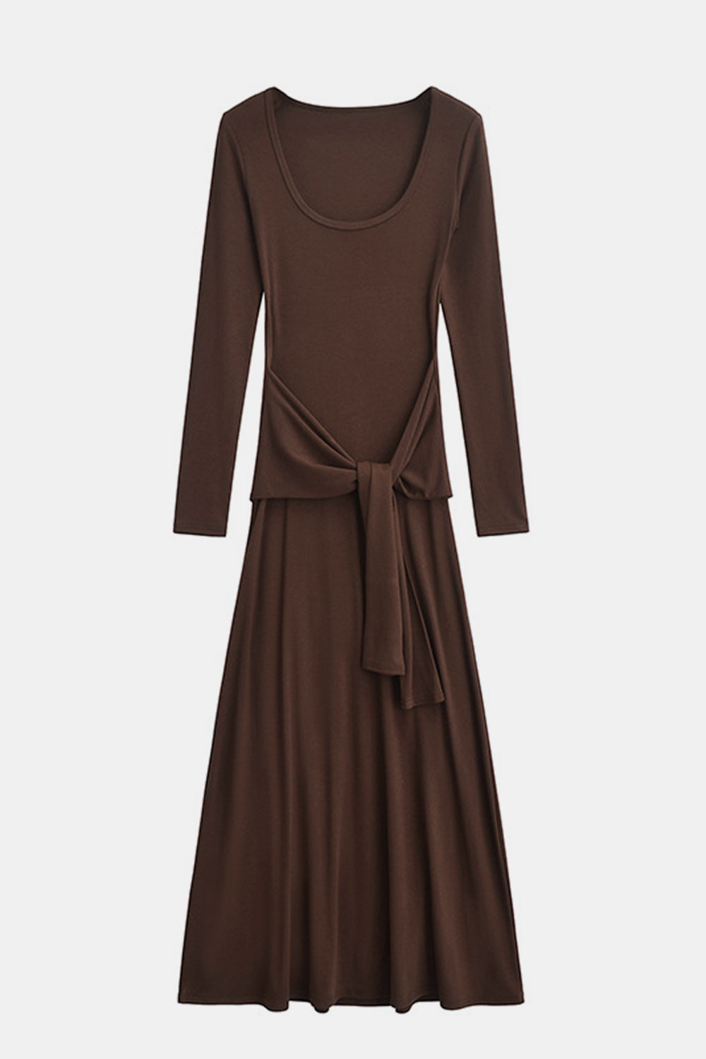 Tied Scoop Neck Long Sleeve Maxi Dress, Cuavan