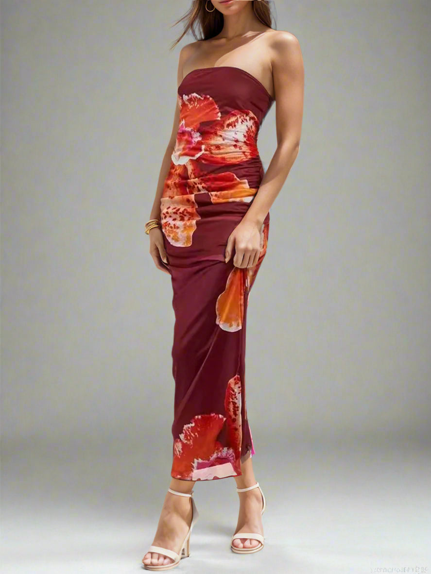 Printed Tube Sleeveless Maxi Dress, Cuavan