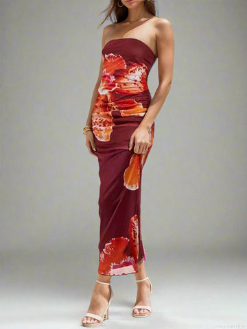 Printed Tube Sleeveless Maxi Dress, Cuavan