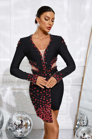 Acacia Rhinestone Mini Dress — Black