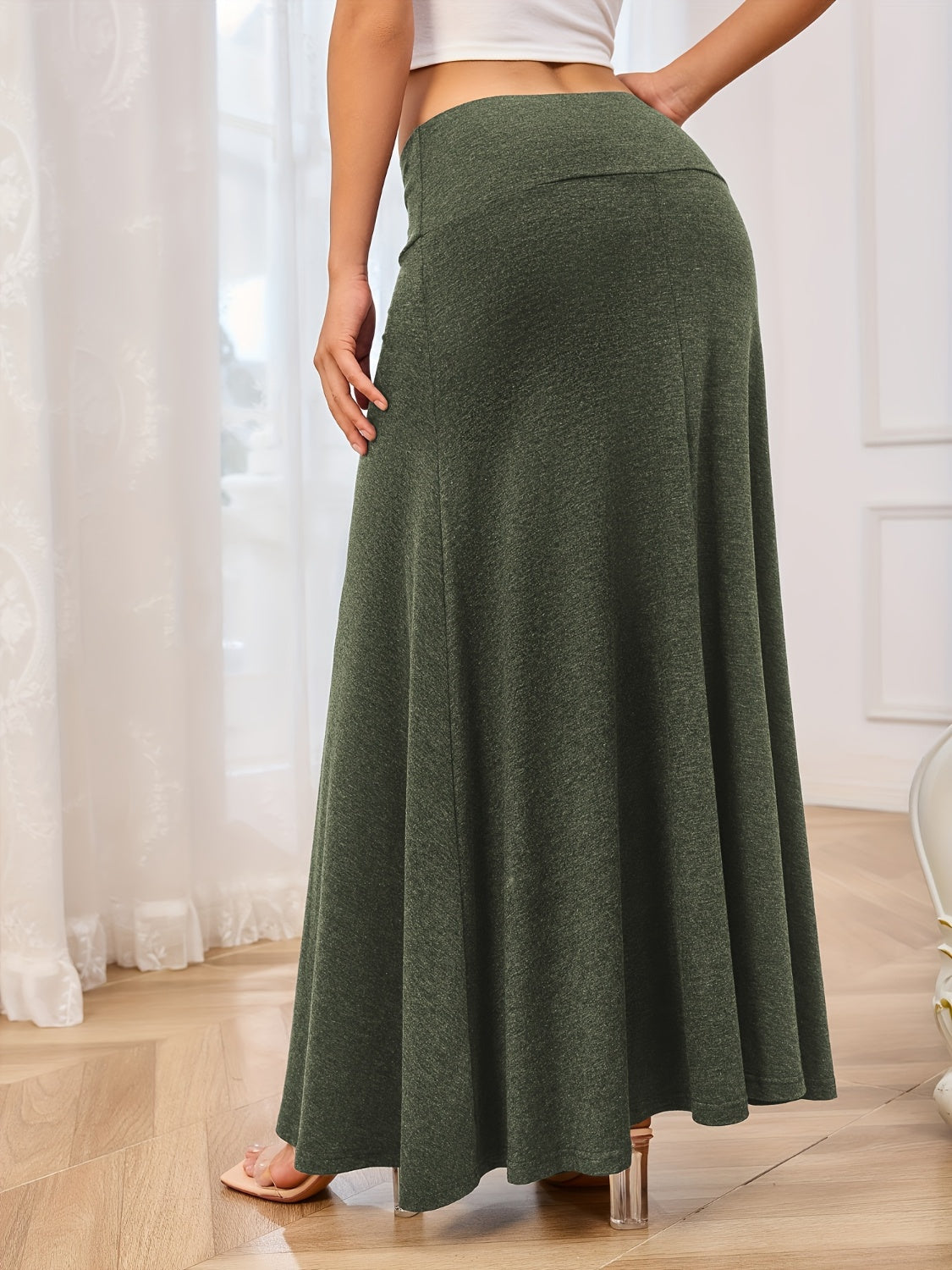 Elastic Waist Maxi Skirt, Cuavan