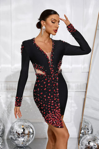 Acacia Rhinestone Mini Dress — Black