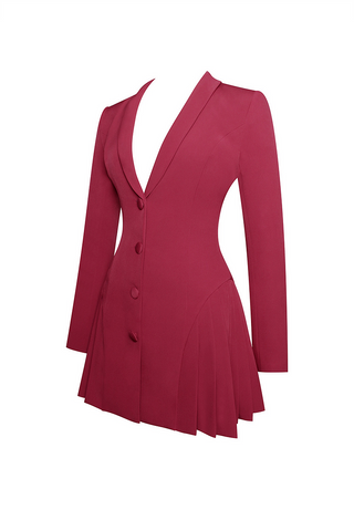 Burgundy Deep-V Blazer Mini Dress, Cuavan