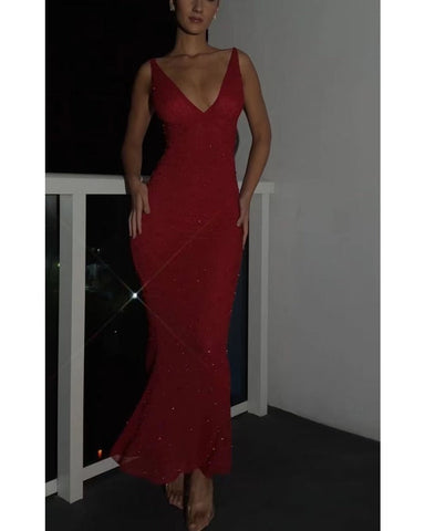 Halter Deep-V Party Dress, Cuavan