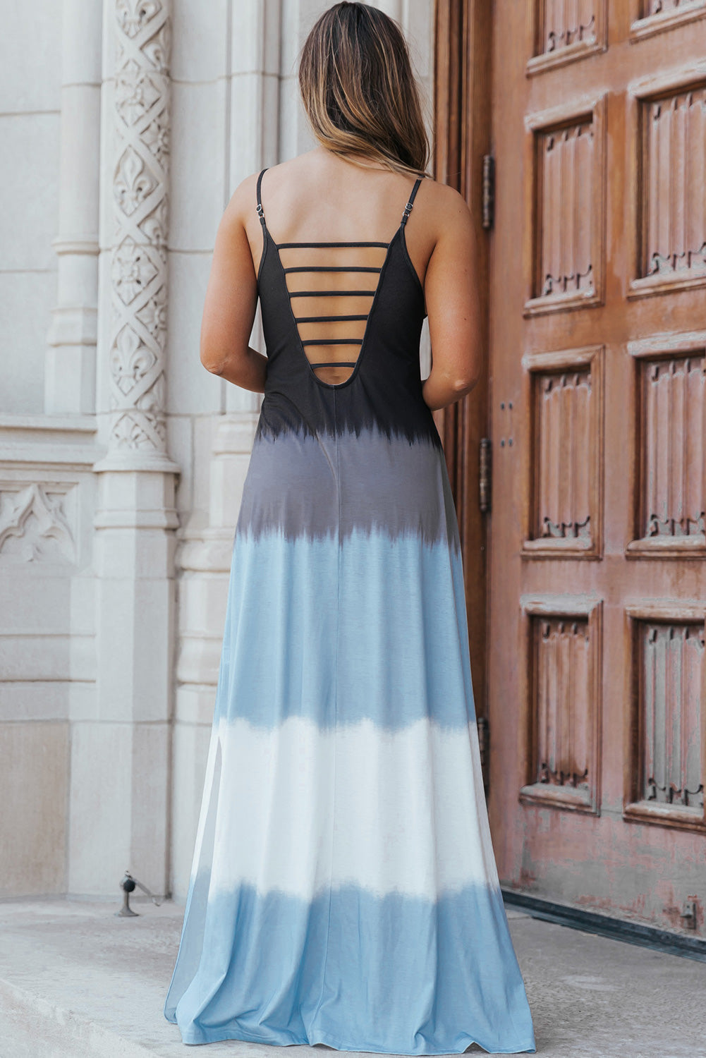 Color Block Scoop Neck Maxi Cami Dress, Cuavan