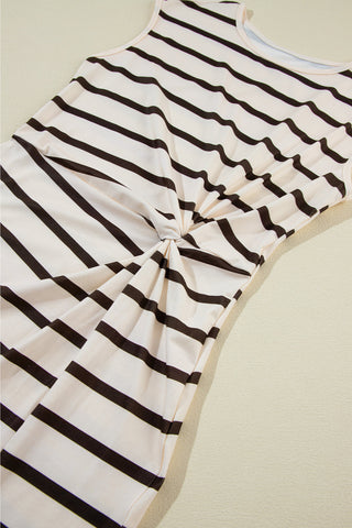 Twist Side-Split Midi Dress — Khaki Stripe, Cuavan