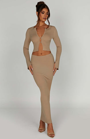 Elia Maxi Skirt — Beige, Cuavan