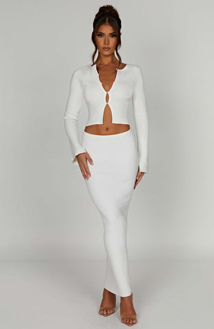 Elia Maxi Skirt — White, Cuavan