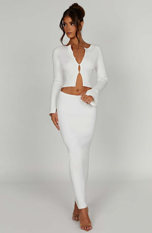 Elia Maxi Skirt — White, Cuavan