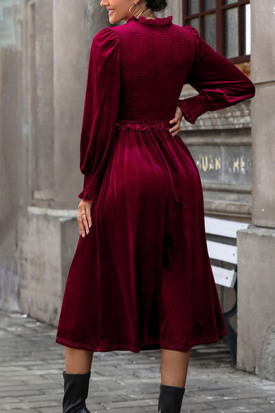 Smocked Lantern Sleeve Midi Dress, Cuavan