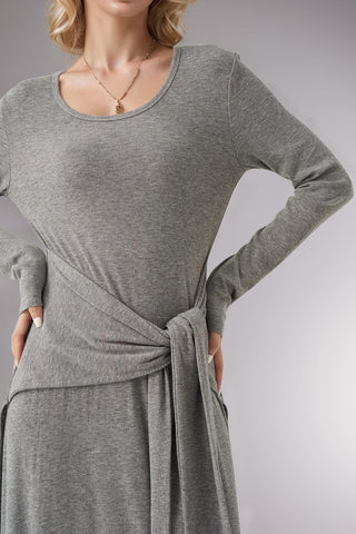 Tied Scoop Neck Long Sleeve Maxi Dress, Cuavan