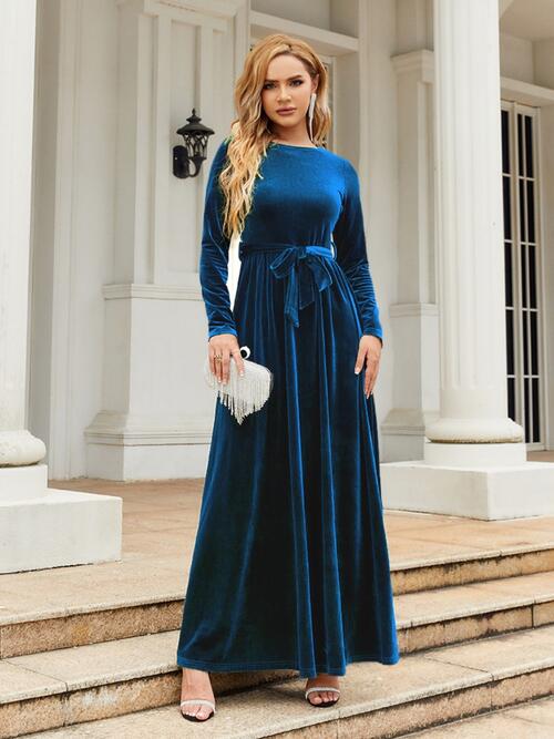 Tie-Front Long Sleeve Maxi Dress, Cuavan