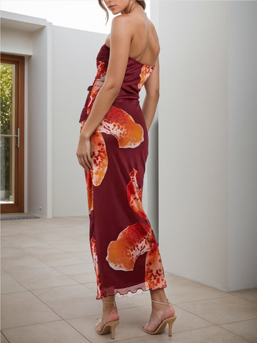 Printed Tube Sleeveless Maxi Dress, Cuavan