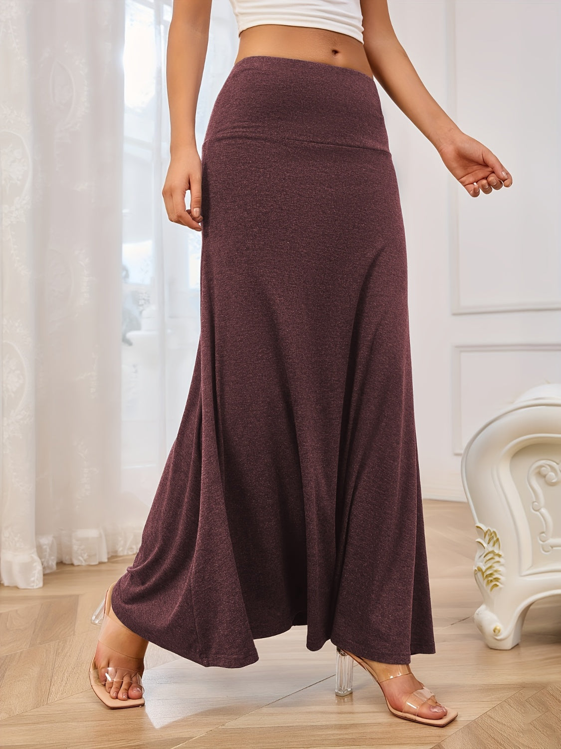 Elastic Waist Maxi Skirt, Cuavan