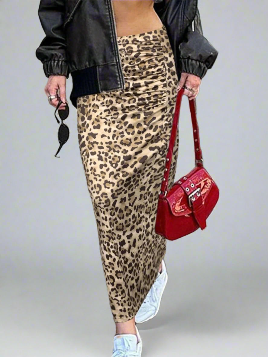 Leopard Slit Midi Skirt — Honey, Cuavan